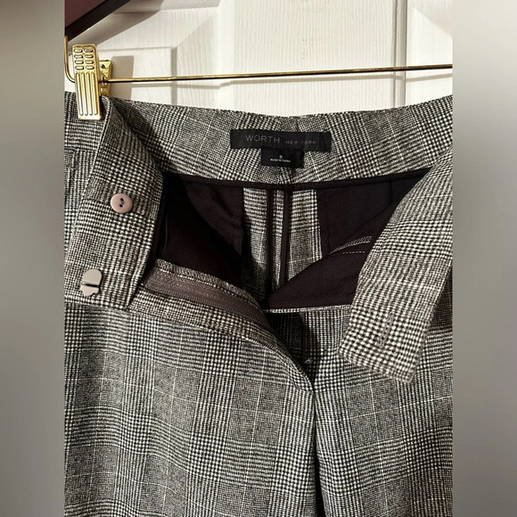 WORTH New York NWT WOOL Stretch Plaid Pants 8 BLACK CREAM HOUSTON Straight Leg - Picture 6 of 14